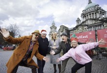 Belfast Lord Mayor Cllr Tina Black, Allan-Hartwell, Managing Director of Market Place Europe Ltd, the Gourmet Boys and Leanne Rooney, charity director of Pretty n Pink.