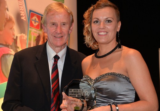 The winner of the Volunteer of the Year Award was Vickie Nelson from Ards Youth FC; she is pictured receiving her award from McDonald’s Head of Coaching Eric Harrison The winner of the Volunteer of the Year Award was Vickie Nelson from Ards Youth FC; she is pictured receiving her award from McDonald’s Head of Coaching Eric Harrison