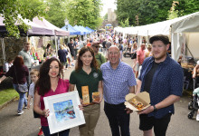 Marketgoers flocked to Royal Hillsborough recently to attend Lisburn & Castlereagh City Council’s Royal Hillsborough Farmers Market on The Dark Walk at Hillsborough Fort. Pictured at the market are, (l-r) Ann Feely, Ann Feely Artist; Andrea Bohar, Green Fingers Family, Cllr John Laverty BEM, Chairman of the council’s Regeneration & Growth Committee and David Irvine, Kin & Folk.
